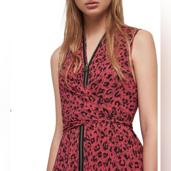 AllSaints Jayda Dress in Pink Leopard Print - Picture 4 of 11